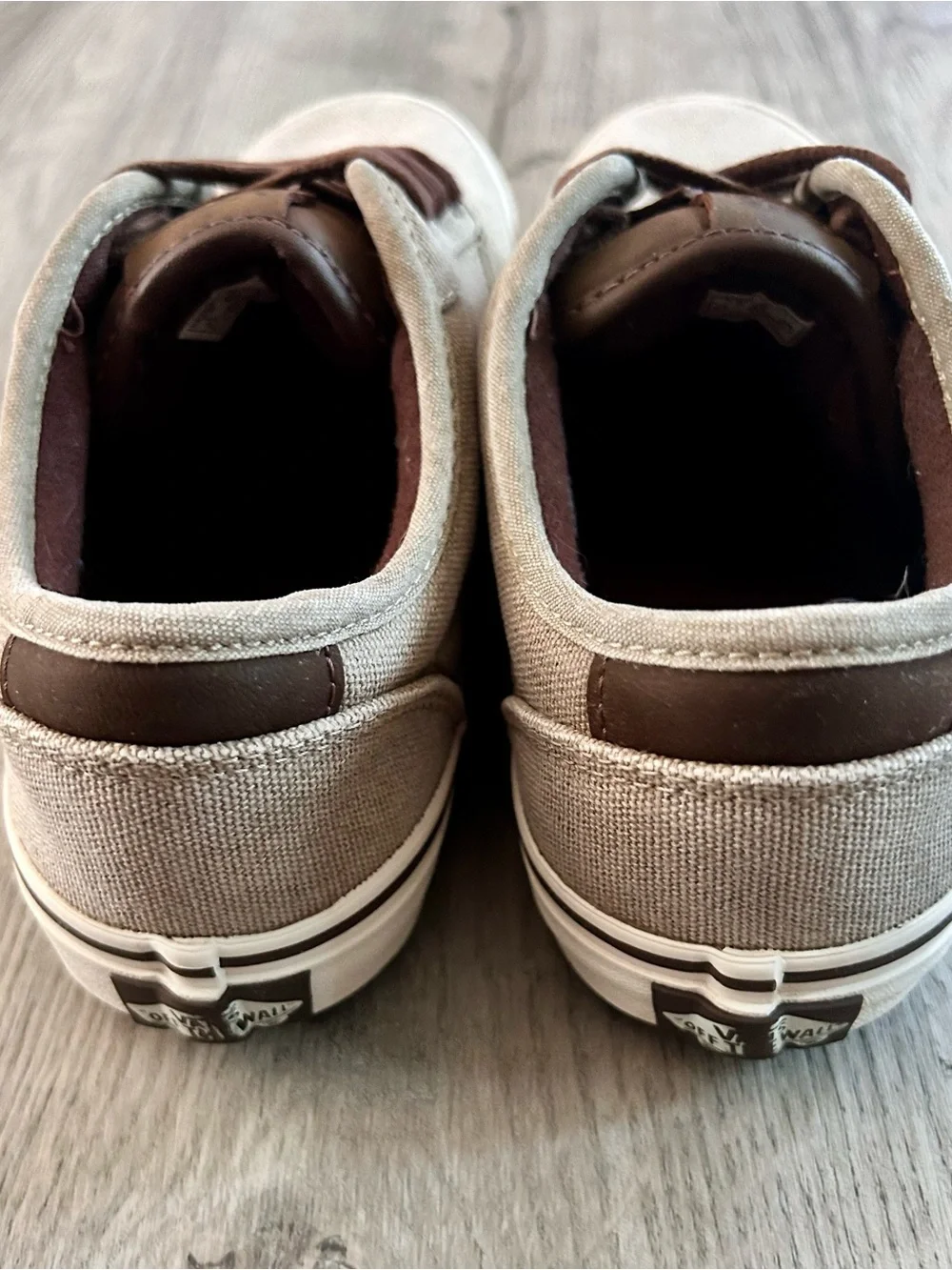 Vans Beige Canvas Low-Top Sneakers with Brown Accents